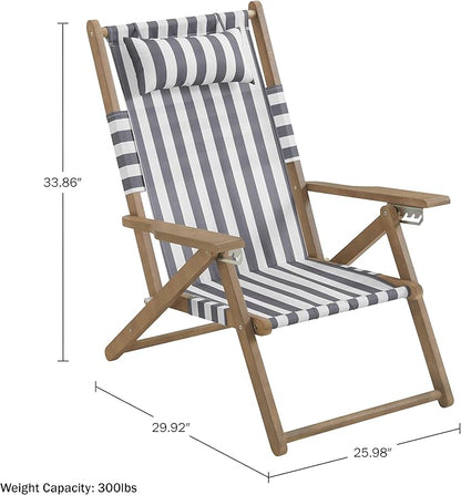 Lavish Home Beach Chair - Outdoor Weather-Resistant Wood Folding Chair with Backpack Straps - 4-Position Reclining Seat - Beach Essentials (Gray)