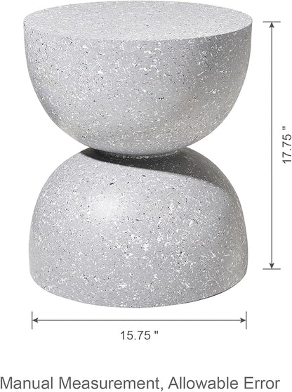 Glitzhome Outdoor Side Tables Set of 2, Heavy Duty Patio Sturdy Faux Terrazzo Decorative Garden Stool Planter Stand for Indoor Covered Outdoor, 17.75" H, Gray