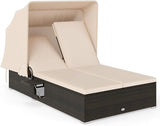 Tangkula Outdoor Rattan Daybed with Canopy & 6-Level Adjustable Backrests - Photo 1