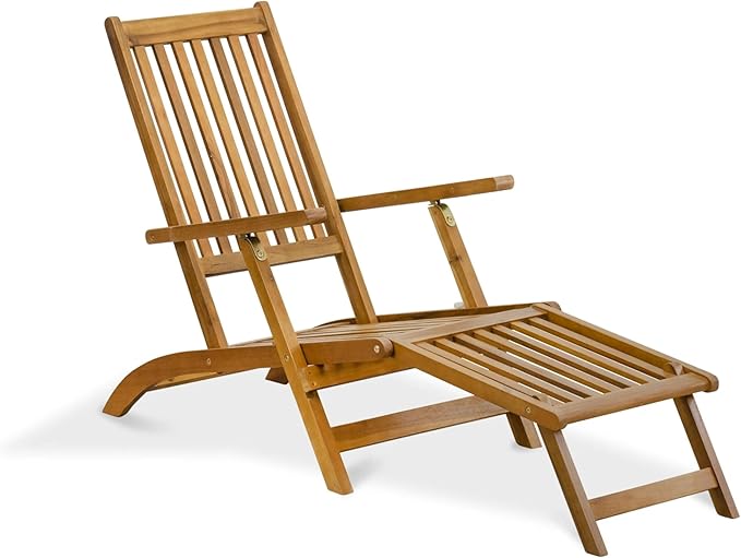 East West Furniture BSLCDNA Salinas Patio Chair Lounge - Outdoor Acacia Wood Sunlounger Chair for Poolside, Deck, Lawn - Photo 8