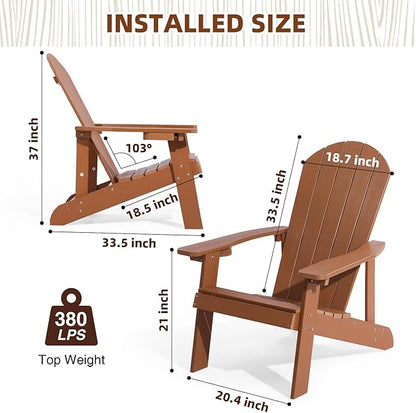 Adirondack Chairs Set of 4, All Weather Resistant Plastic Chairs with Cup Holder, 5 Easy Steps to Install, Outdoor Chairs for Patio, Garden, Backyard Deck, Lawn, Fire Pit - Teak