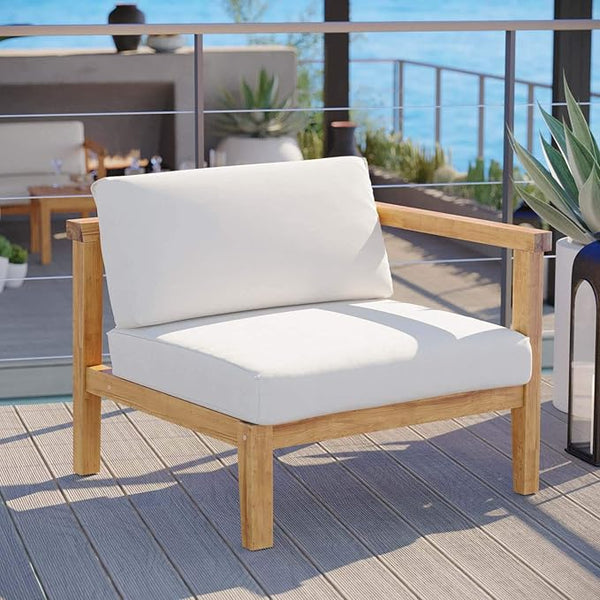 Modway Bayport Outdoor Patio Teak Wood Right-Arm Chair in Natural White - Photo 1