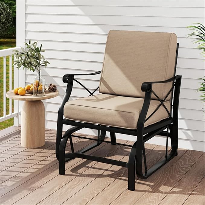 Black Metal Patio Glider Chair Outdoor Rocking Chair, Ergonomic Gliding Bench for Porch Garden Heavy Duty Lawn Furniture - Photo 2