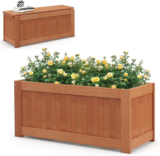 2 Pack Outdoor Planter Benches, 45 Gallon Outdoor Bench Wooden Raised Garden Bed with Planter Box - Photo 9