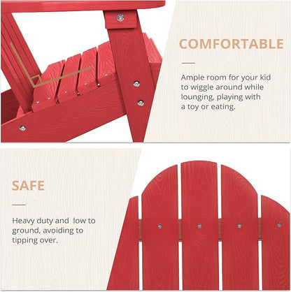 LUE BONA Kids Adirondack Chair Set of 2, Red Poly Lumber Plastic Weather Resistant Toddler Outdoor Patio Lounge Chair for Balcony, Backyard
