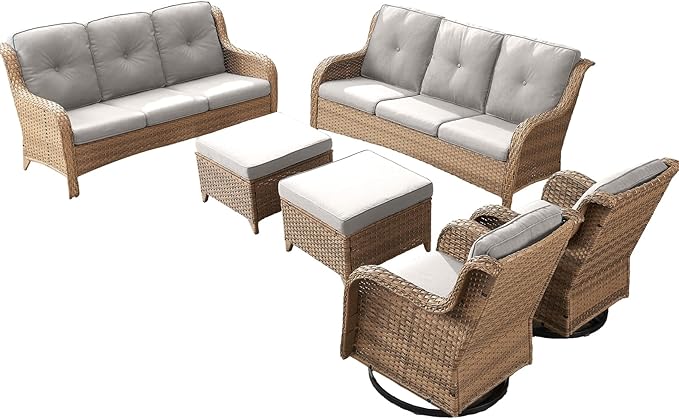 Rilyson Patio Furniture Swivel Chairs Set - 6 PC Wicker Rattan Outdoor Sectional Conversation Sets with 2 Rocking Chair - Photo 1