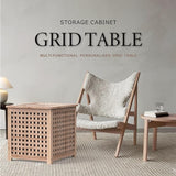Wooden Grid Side Table for Indoor/Outdoor, Small Coffee Table for Boho Corner/Patio/Living Room - Photo 3