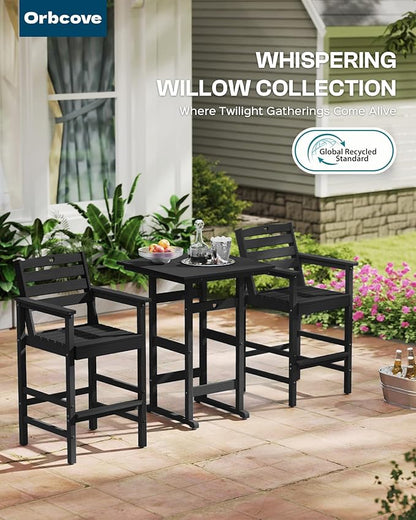 Patio Bar Table,Adirondack Chairs and Table 3 Pieces Set, Bar Height Chairs Set of 2 and Bar Table, Outdoor Bar Stools Set,Weather-Resistant Outdoor Furniture for Deck, Balcony, Poolside Easy Assembly