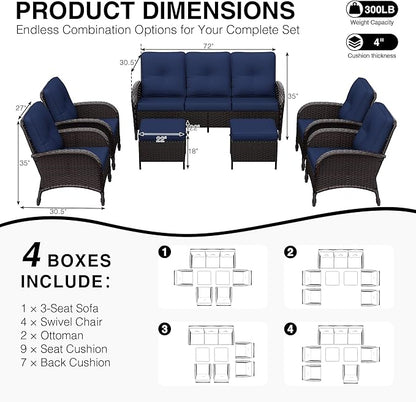 Joyside Wicker Patio Furniture Set, 7 Piece Outdoor Furniture Set with Thickened Cushions, High Back, Deep Seating, Wide Armrest, Rattan Outdoor Chairs for Porch, Deck