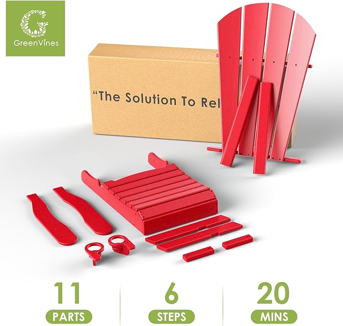 GREENVINES Adirondack-Chairs-with-Ottoman | Set of 6 | Folding | Retractable-Footrest | HDPE Plastic - Photo 6