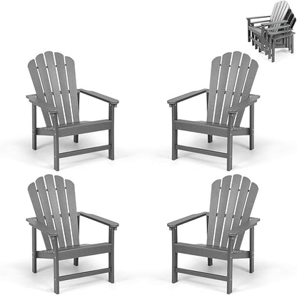 Stackable Adirondack Chairs Set of 4, Space Saving HDPE All-Weather Fire Pit Chair with Cover for Outdoor Lawn Porch Deck