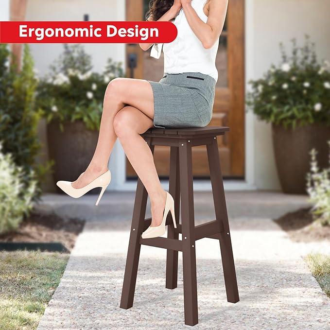 Costaelm 29" Height Outdoor Bar Stools, All-Weather Bar Stools, Adirondack Poly Patio Square Bar Stool for Patio, Deck - Photo 6