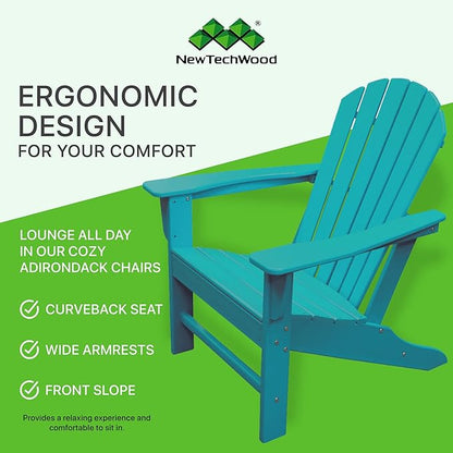 NewTechWood Atlantic Classic Curveback Plastic Weather Resistant Patio Adirondack Chair, Easy Installation, Widely Used in Outdoor, Fire Pit, Deck, Lawn, Outside, Garden Chairs (Seafoam)