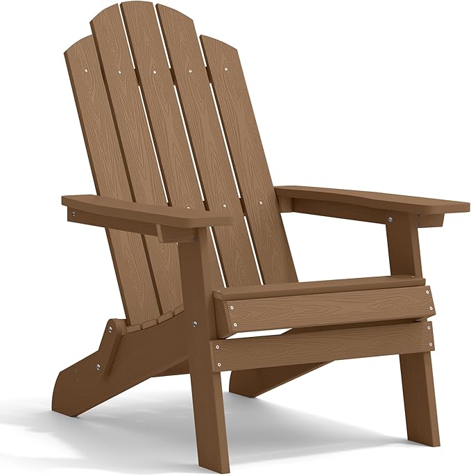 MXIMU Folding Adirondack Chair for Outdoor: Easy to Assemble and Comfortable Adirondack Chairs - All Weather Composite Plastic Chair for Outside Fire Pit Patio Lawn Garden Backyard Use(Teak)