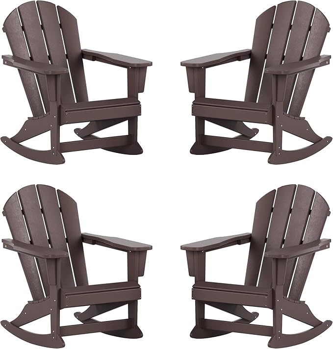 WestinTrends Malibu Outdoor Patio Porch Rocking Adirondack Chair (Set of 4), Dark Brown