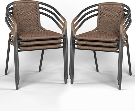 Amopatio Outdoor Dining Chairs Set of 6, Rattan Wicker Patio Chairs, Stackable Indoor-Outdoor Chairs, Bistro, Deck, Yard, Porch, 6 Pack, Brown
