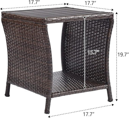 Outdoor Side Table for Patio Small Rattan Wicker Coffee Table Balcony Table Outside End Table with Poly Lumber Table Top & Storage Bistro Table for Garden Porch Deck Living Room Backyard Brown | Patio, Balcony Table, Outside End Table, Storage, Garden,...