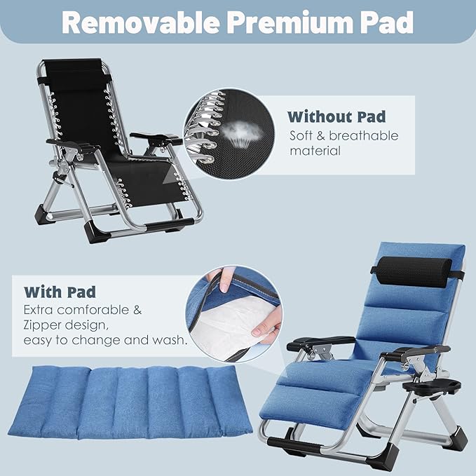 Slsy Zero Gravity Chair, Reclining Lounge Chair with Removable Cushion & Tray for Indoor and Outdoor - Photo 4
