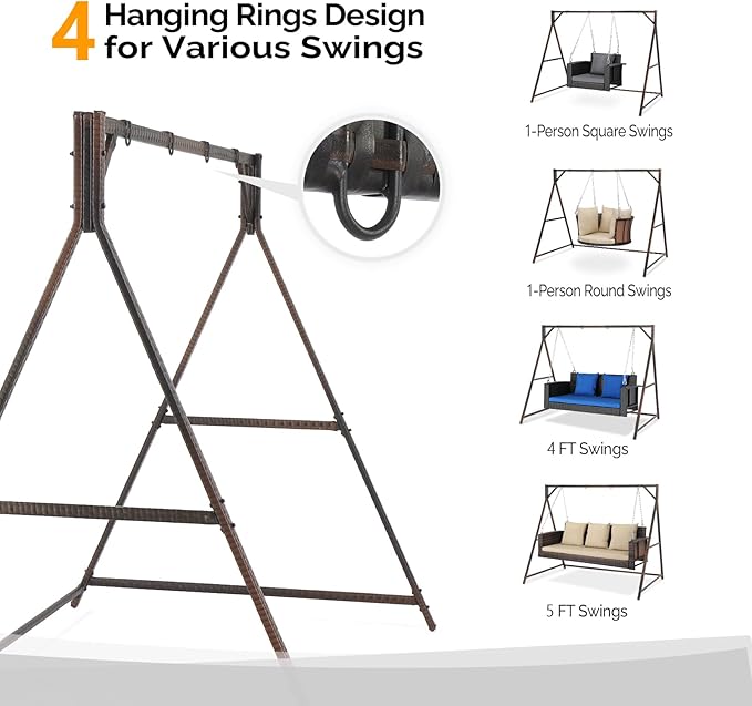 PE Rattan Porch Swing Frame, A-Type Swing Stand with Weather Resistant Design, 1200 lbs Weight Capacity - Photo 5