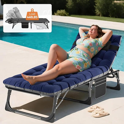 MOPHOTO Folding Chaise Lounge Chair 5-Position, Folding Cot, Heavy Duty Patio Chaise Lounges for Outside, Poolside, Beach, Lawn, Camping (Lounge Cot, Breezy Oceanic)
