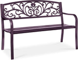 Best Choice Products Outdoor Bench Steel Garden Patio Porch Furniture for Lawn, Park, Deck w/Floral Design Backrest - Photo 1