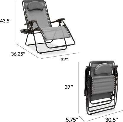 Best Choice Products Oversized Zero Gravity Chair, Folding Outdoor Patio Lounge Recliner w/Cup Holder Accessory Tray, Pillow - Gray
