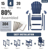 OTSUN Tall Adirondack Chairs Set of 4, HDPE Bar Height Outdoor Chairs, Adirondack Bar Stools for Patio Balcony & Porch - Photo 7