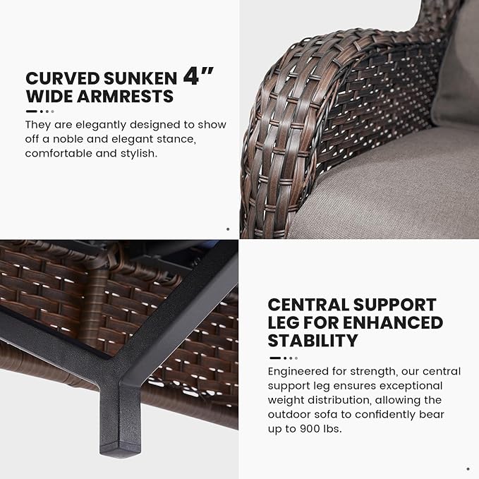 Belord Patio Wicker Furniture 4 Pieces Outdoor Furniture Set Patio Sofa Set with Wicker Chairs and Coffee Table, Paito Conversation Set for Porch Garden Deck Balcony Poolside