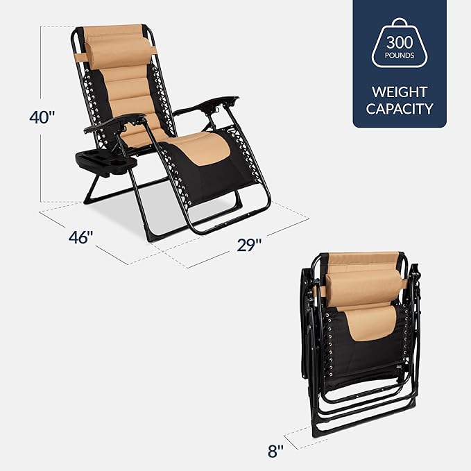 Best Choice Products Oversized Padded Zero Gravity Chair, Folding Outdoor Patio Recliner - Photo 2