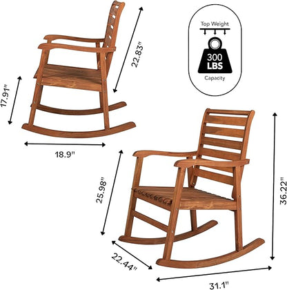 Eyely KCR101A Carrie Modern Slat-Back 300-Lbs Support Acacia Wood Patio Outdoor Rocking Chair for Garden, Lawn, Backyard, Pool, Deck, Beach, Firepit, Teak