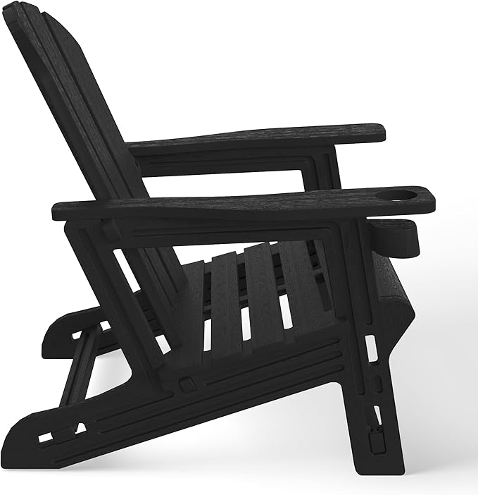 WestinTrends Tool-Free Assembly Outdoor Patio HDPE Plastic Adirondack Chair with Cup Holder, Black