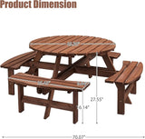 Wooden Picnic Table,Outdoor Wooden Dining Rectangle Table w/Umbrella Hole,for Patio,Garden,Backyard - Photo 2