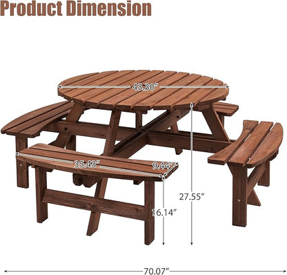 Wooden Picnic Table,Outdoor Wooden Dining Rectangle Table w/Umbrella Hole,for Patio,Garden,Backyard