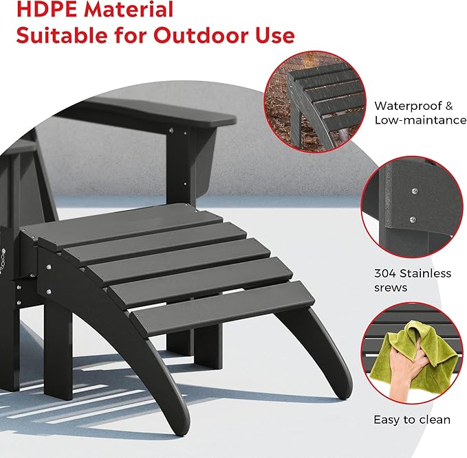 Costaelm Adirondack Chair Footrest Foldable Ottoman, Folding Ottoman Outdoor Foot Rest for Patio Waterproof, Adirondack Ottoman Outdoor, Gray
