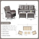 Rilyson Wicker Patio Furniture Set - 5 PC Rattan Outdoor Sectional Conversation Sets with 2 Rocking Swivel Chairs - Photo 5