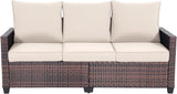 EortheX Outdoor Patio Sofa, 3-Seat Rattan Wicker Couch for Garden Deck or Porch - Photo 1