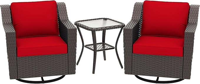 3 Pieces Patio Conversation Furniture Set - 2 Swivel Chairs, 1 Side Table - Photo 8
