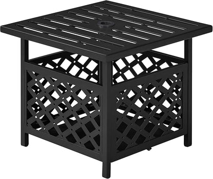 Yaheetech Outdoor Side Table with Umbrella Hole, Outdoor Table Base Metal Patio Side Table Coffee Table End Table for Garden, Pool, Deck