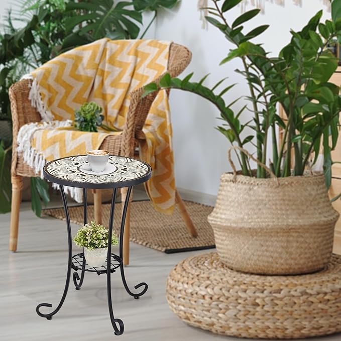 VCUTEKA Outdoor Side Table Mosaic Patio Table Accent Tables Mosaic Tile Top Metal Frame Small End Tables Porch Beach - Photo 8