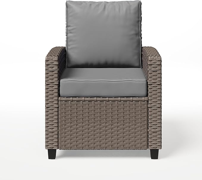 2 Pieces Patio Furniture Set, Outdoor Wicker Chairs Set of 2, All Weather High Back Rattan Chairs, Seating Club Chair Porch Chairs Set with Cushions for Balcony Porch Deck, Gray