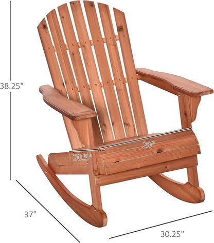 Outsunny Wooden Adirondack Rocking Chair Outdoor Lounge Chair Fire Pit Seating with Slatted Wooden Design, Fanned Back, & Classic Rustic Style for Patio, Backyard, Garden, Lawn, Teak