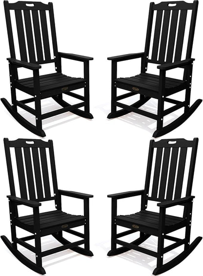 Oversized Rocking Chair Set of 4, Outdoor Rocking Chair for Adults, All Weather Resistant Porch Rocker for Lawn Garden, Black