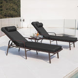 Kurapika Patio Chaise Lounge Set 3 Pieces Outdoor Lounge Chair, Rattan Reclining Chair Adjustable Backrest - Photo 6
