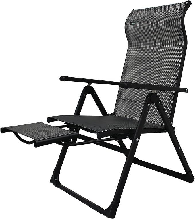 Caravan Sports Ergo+ - Adjustable Outdoor Patio Camping Lounge with Footrest & Headrest, Steel Frame Weather-Resistant Fabric – Folding Outdoor Chair