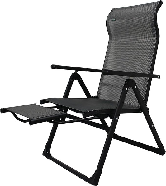 Caravan Sports Ergo+ - Adjustable Outdoor Patio Camping Lounge with Footrest & Headrest, Steel Frame Weather-Resistant Fabric – Folding Outdoor Chair