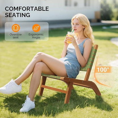 VINGLI Wooden Outdoor Chair, All-Weather Patio Seat with PE Woven Fabric, Adirondack Chair for Lawn, Balcony, Deck (2, Green and Brown)