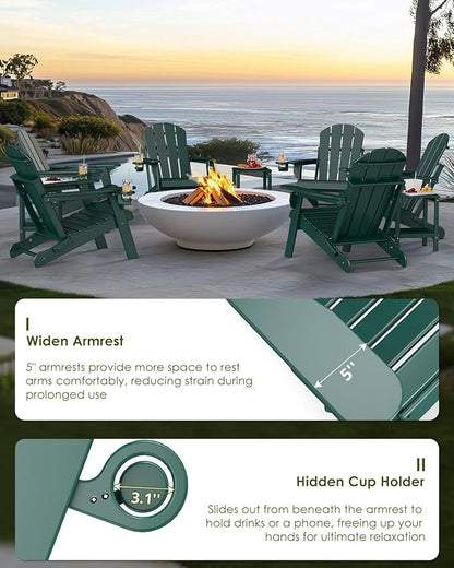 GREENVINES Folding-Adirondack-Chairs-Set-of-2 | HDPE Plastic | Fire Pit Chair | All Weather | Cup Holder | Forest | for Deck Backyard Patio Outdoor Garden