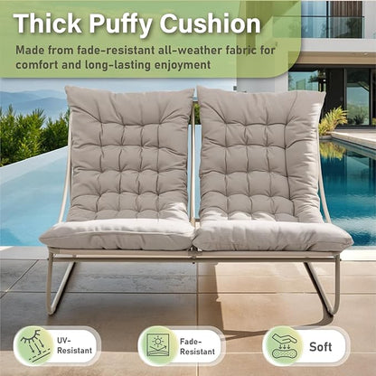 Patio Loveseat, Outdoor Double Chair, Oversized Padded Comfy Outdoor Loveseat, 2 Seater Couch with Cushion, All-Weather Patio Conversation Furniture for Porch Balcony Poolside, Champagne