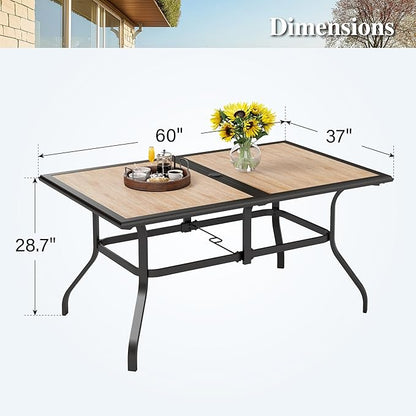 HERA'S HOUSE Patio Dining Table, 60"x38" Rectangle Outdoor Dining Table Top with Umbrella Hole and Metal Steel Frame for Lawn Garden Backyard
