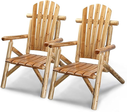 VINGLI Adirondack Chairs Set of 2, Solid Wood Adirondack Chair Fire Pit Chairs, Heavy Duty Backyard Seating Armchair Deck Garden Lawn (Light Carbonized, 2 PCS)